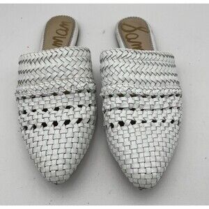 Sam Edelman Mules Women 7M Natalya White Woven Flats Slip On Shoes Casual Slides
